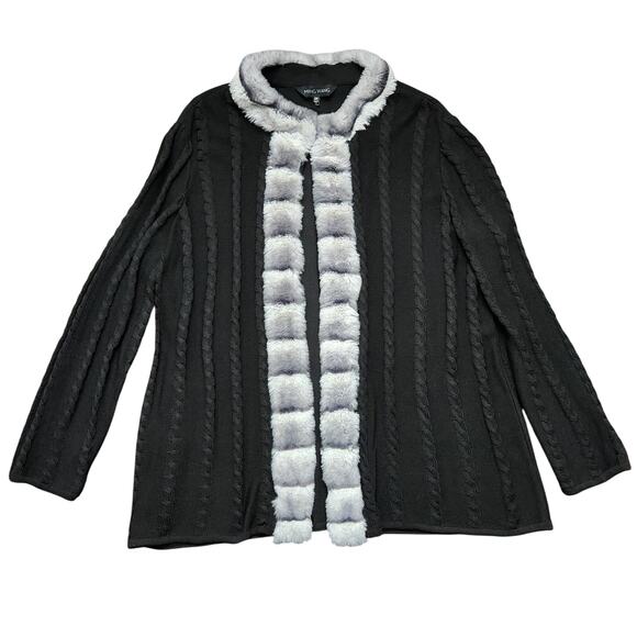 Ming Wang Faux Fur Knit Open Front Cardigan Size 0X - Picture 1 of 5
